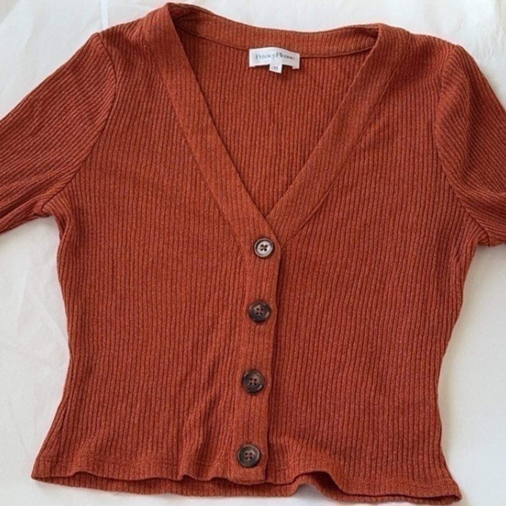 Privacy‎ Please Nadia Rust Metallic Shimmer Button Down Cardigan Size Medium - Picture 10 of 12